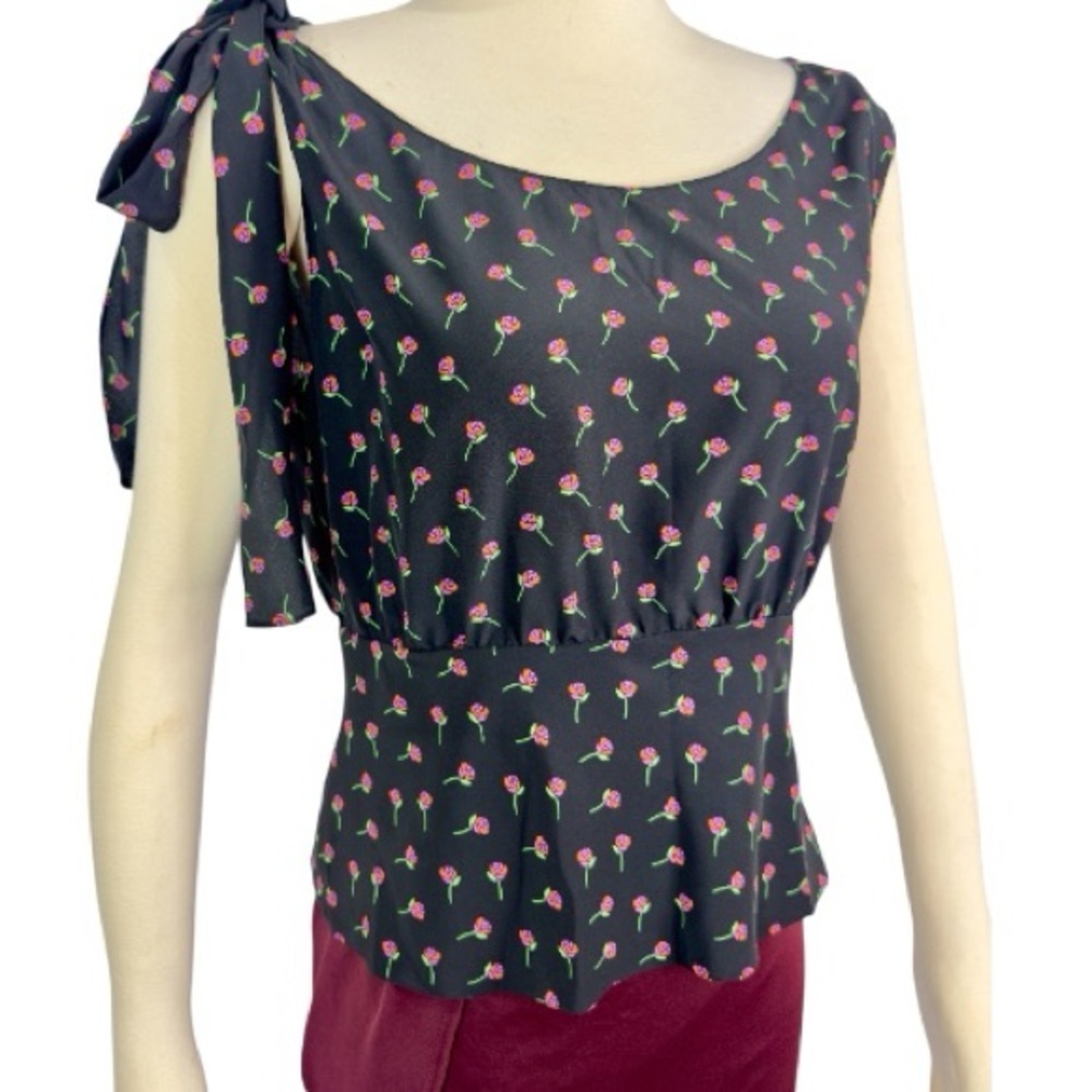Prada Women’s Silk Floral Rose Print Peplum Camisole Boatneck Sleeveless Top NEW - Picture 3 of 16